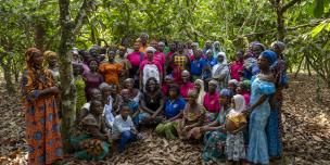 Leticia is the founder and chair of the female cocoa farmers group Cocoa Mmaa with more than 600 members. They regularly come together in smaller groups to discuss agricultural techniques, climate issues and diseases, prices negotiations with the middleman. Credit : Nana Kofi Acquah/Oxfam Leticia is the founder and chair of the female cocoa farmers group Cocoa Mmaa with more than 600 members. They regularly come together in smaller groups to discuss agricultural techniques, climate issues and diseases, prices negotiations with the middleman. Credit : Nana Kofi Acquah/Oxfam
