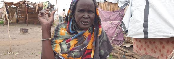 Nyakoro, a twice displaced returnee in Renk, has been at the Renk transit center. Photo Credit : Dominic Kango/ Oxfam