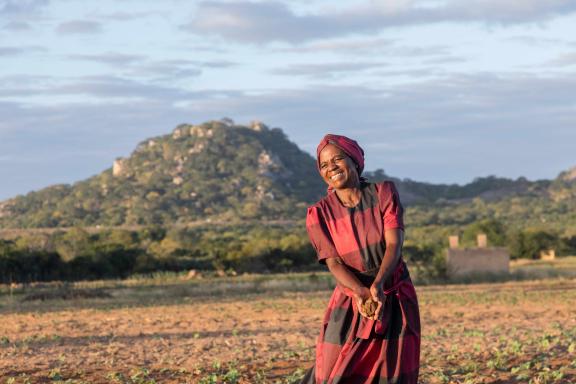 Ottilia Tarutira, a participating farmer for the Ruti Irrigation Project, standing on her plot of land at the Ruti Irrigation ward 13 in Gutu District, Zimbabwe.
