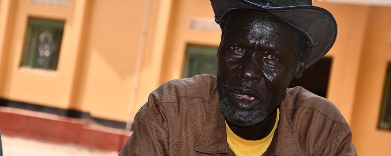 Luony Mungu speaking to Oxfam Communications Officer at Rumbek County Headquarters. Photo Credit Yangi/Oxfam