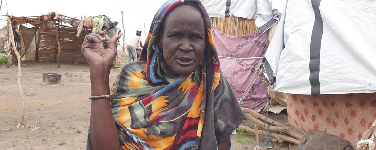 Nyakoro, a twice displaced returnee in Renk, has been at the Renk transit center. Photo Credit : Dominic Kango/ Oxfam