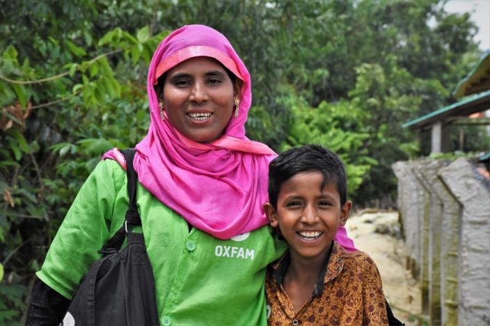 Minara*, 28, watched the play with her son Ershad*, 10 Minara*, 28, watched the play with her son Ershad*, 10