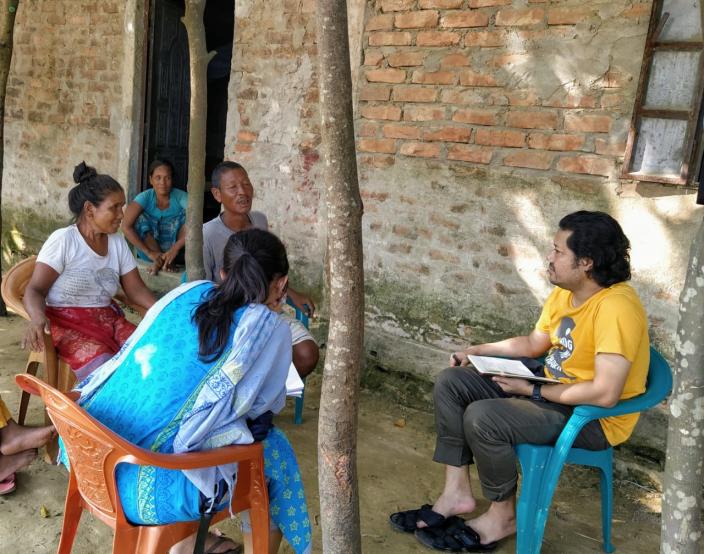 Khonila Snal (57), a Garo woman from Bangalvita village of Tahirpur Upazila under Sunamgonj district is being interviewed during field work.