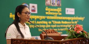 Sophoan Phean, National Director of Oxfam, during her remarks in the launching of a new project called CREFA
