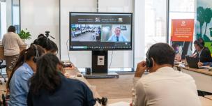 Mr. Seán Farrell, Deputy Head of Mission at the Embassy of Ireland, during his speech via Zoom interlink.