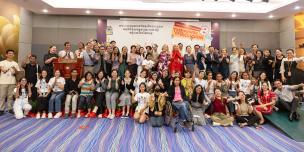 Distinguished guests, and participant gathered for a group photo during The Power of Inclusion festival in Phnom Penh, celebrating eight years of the Voice project’s impact.