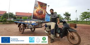 Riem Monisilong, known around his home village Kampong Khleang as “Silong,” runs his community’s water purification plant and raises awareness about climate change and the environment through his art. Riem Monisilong, known around his home village Kampong Khleang as “Silong,” runs his community’s water purification plant and raises awareness about climate change and the environment through his art.