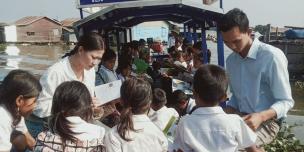 The students enjoy reading books on the library boat.