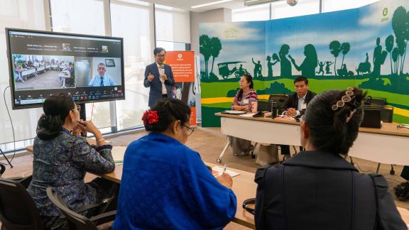 H.E. Chhun Hak The, Director General of the General Directorate of Gender Equality and Economic Development, MoWA, delivering a speech during kick-off meeting.
