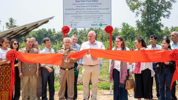 The launch of an Irish-funded solar irrigation project in Wattamin commune, aimed at improving agricultural productivity and climate resilience for rural farmers in Cambodia. Photo: Oxfam