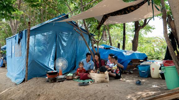 Ra Vin and his family at the Wat Chan Sii safety center. Photo: Oxfam