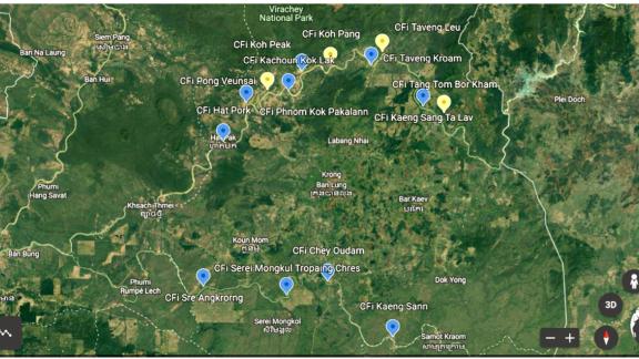 A map of the targeted community fisheries in Ratanakiri province.