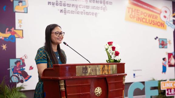 Ms. Sophoan Phean, Oxfam National Director delivered her speech during the “Power of Inclusion” festival. Ms. Sophoan Phean, Oxfam National Director delivered her speech during the “Power of Inclusion” festival.