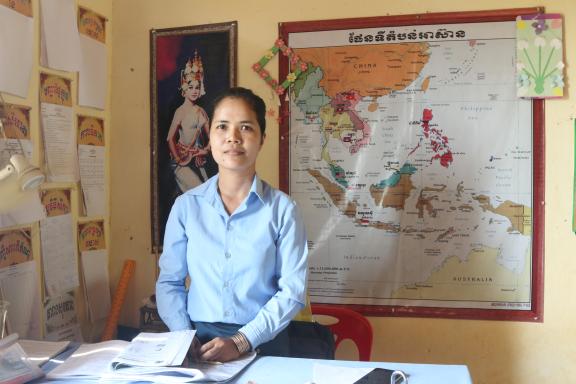 Sokly You grade 3 teacher at Korsang Thmey Primary School who nominated Rachna for the scholarship bicycle.