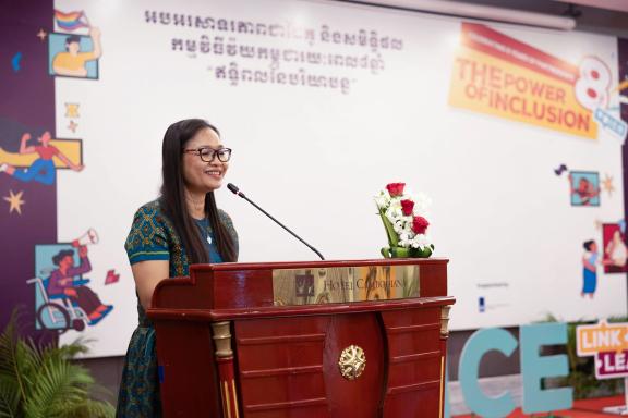 Ms. Sophoan Phean, Oxfam National Director delivered her speech during the “Power of Inclusion” festival.