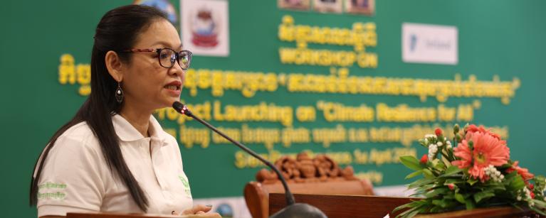 Sophoan Phean, National Director of Oxfam, during her remarks in the launching of a new project called CREFA