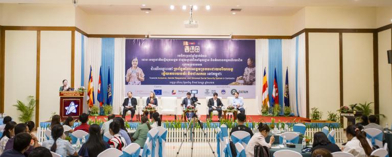 Ms. Sok Chan Chhorvy during her remarks at the annual forum on Annual forum on Towards an Inclusive, Gender-Responsive, and Universal Social Security in Cambodia
