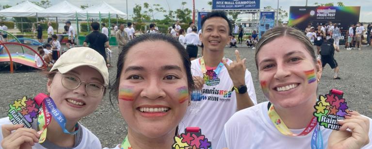 Soknea (in the middle) and other Oxfam colleagues during the Rainbow Run. 