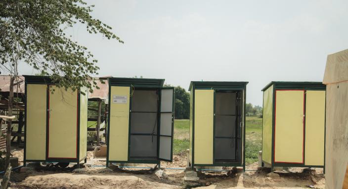 Mobile toilets from Oxfam for displaced familied due to Cambodia-Thailand border conflict