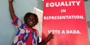 Emmy Apoo posing for a photograph after the launch of #VoteADada campaign in Turkana County. Photo/Joyce Kabue/Oxfam