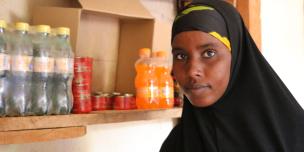 Halima Hassan Adan in her shop in Ajawa, Wajir County. Photo credit: Joyce Kabue