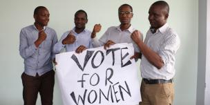 Oxfam HECA gentlemen showing their support for women to take up political leadership. Photo Credit: Kevin Wabung'o