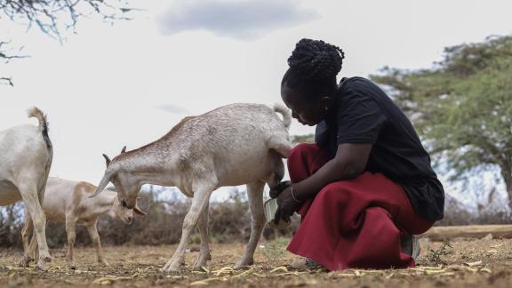 Catherine Bahati with her goat