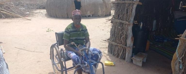Ibrahim Salat outside his hut in Burder village, Wajir County