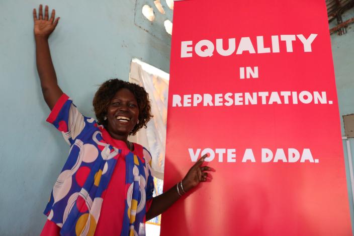 Emmy Apoo posing for a photograph after the launch of #VoteADada campaign in Turkana County. Photo/Joyce Kabue/Oxfam