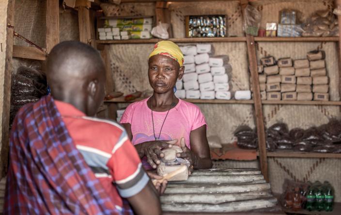 Helen Akuom,50, at her shop in Kapua, Turkana County Kenya. Photo Credit: Joy Obuya