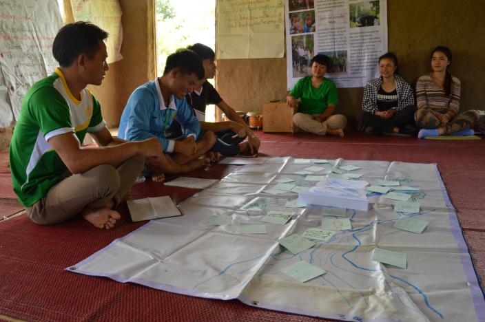 River Mapping workshop for students.  Photo by:  Thome, Oxfam in Laos