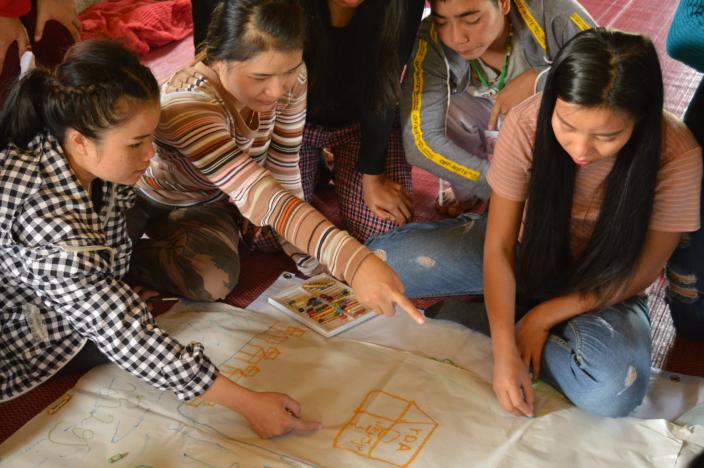 River Mapping workshop for students.  Photo by:  Thome, Oxfam in Laos