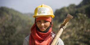 Bimala Balami participates in a Cash for Work programme in her hometown Dakchinkali, restoring an irrigation channel after the devastating earthquake of 2015 - Kieran Doherty/Oxfam