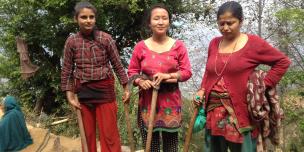 Women in Devichaur who contributed labor to lay out pipes for drinking water. Photo by: Pratima Pokharel/Oxfam