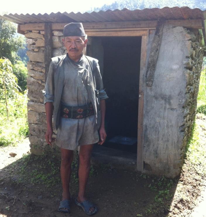 Surendra Tamang's newly constructed toilet in Nuwakot