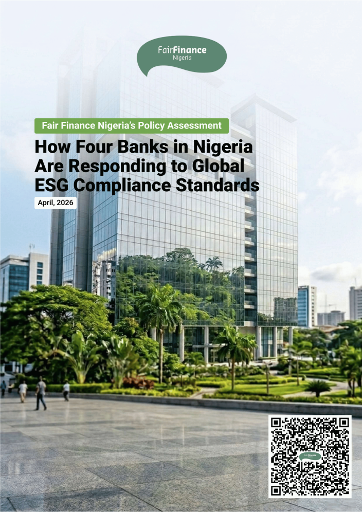 Cover of the Fair Finance Nigeria ESG Policy Assessment Report showing Nigerian banks average a 1.7 out of 10