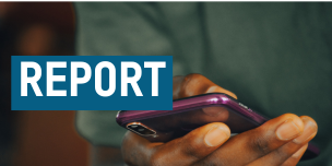 A close up of a person holding a purple cell phone. Text overlaid reading "report".