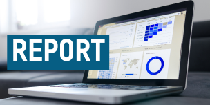 a laptop with a graph on the screen. Text overlaid reading "report".