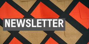 A pattern of alternating brown and red envelopes against a black background. Text reading "newsletter".