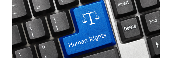 Image of a keyboard, with a key for human rights