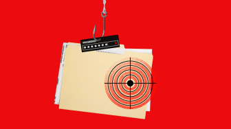 a graphic depicting a phishing attack, with a fishing hook stealing user info and data.