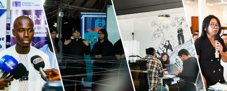 A collage of photos from ReCIPE partners: Forum Civil, Asociación Aguayo and Fundación InternetBolivia.org, Al Khatt, and the CCC.