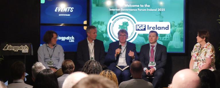 Oxfam Ireland's CEO, Jim Clarken sits on a panel discussion at the Ireland IGF.