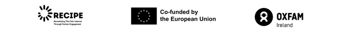 Transparent banner containing the ReCIPE logo, European Union Co-Funding emblem, and Oxfam Ireland logo