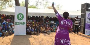 Female politician addressing a rally 