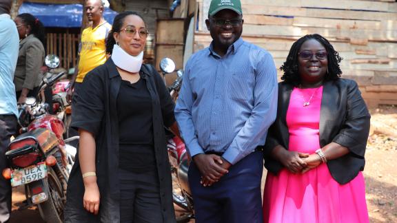 Oxfam in Africa Director Fati N’zi-Hassane, Oxfam in Uganda Country Director Francis Shanty Odokorach and UWONET Executive Director Rita Aciro interacted with boda boda riders in Nakawa