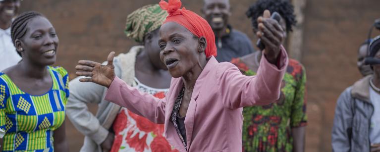 Joyce Maka, the secretary for women’s affairs in Bidibidi Settlement Zone 2, Village 1 in a peace-building session with other village members.jpg