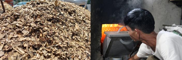 Using chopped wood as fuel for a VCBG tea-drying stove. Photo: Khuong Duy - BEST project